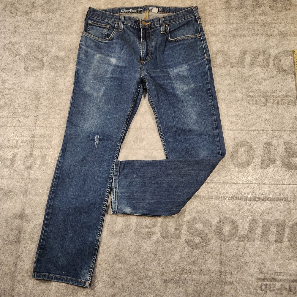 Carhartt jeans men's 33x28 blue Demin straight slim seat and thigh tapered leg
